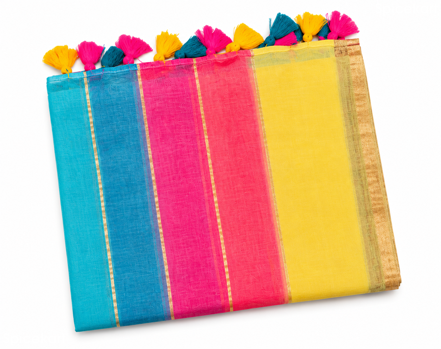Blue Yellow Pink Saree