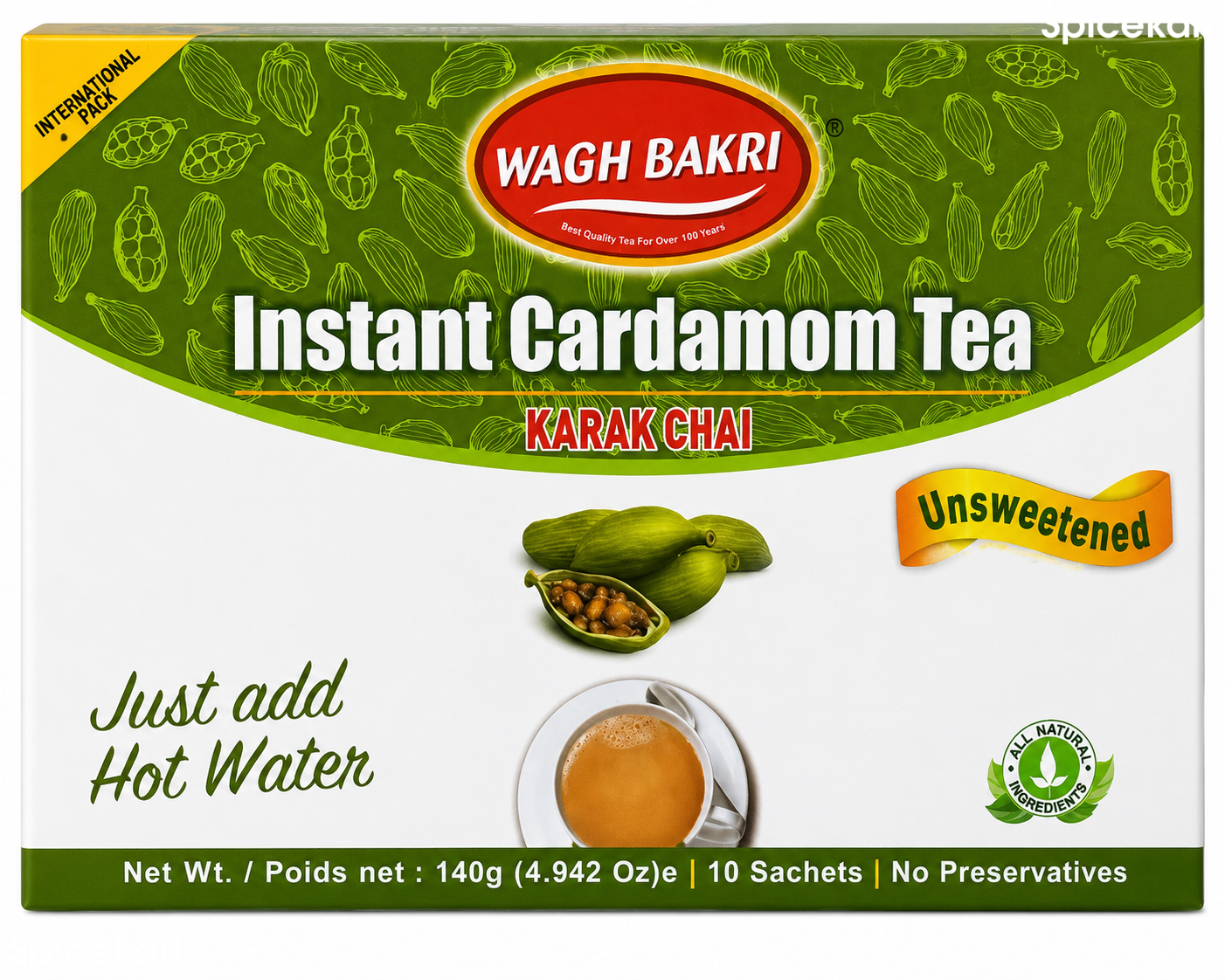 Wagh Bakri Instant Cardamom Tea - Karak Chai (Unsweetened)